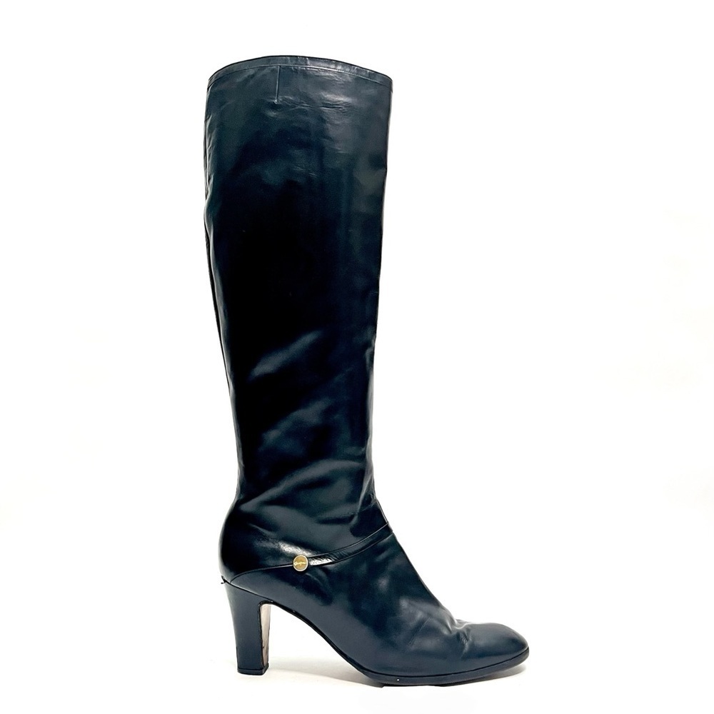 FERRAGAMO | Vintage 1980s black leather knee high zip up It Girl fashion boots